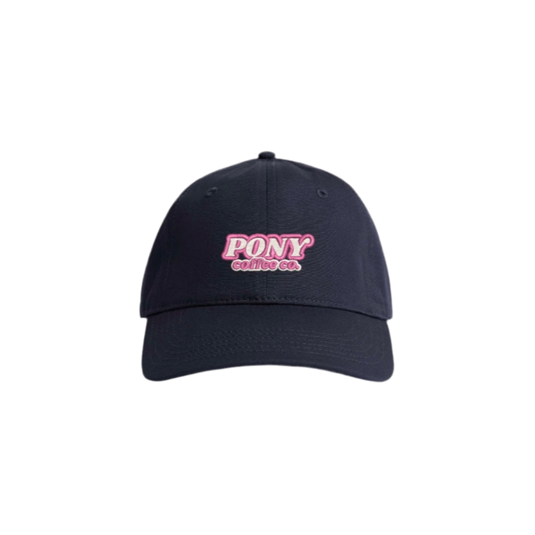Navy soft cotton cap with pink & white logo 