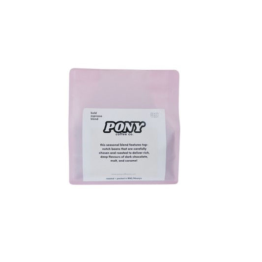 Pink retail bag of coffee beans